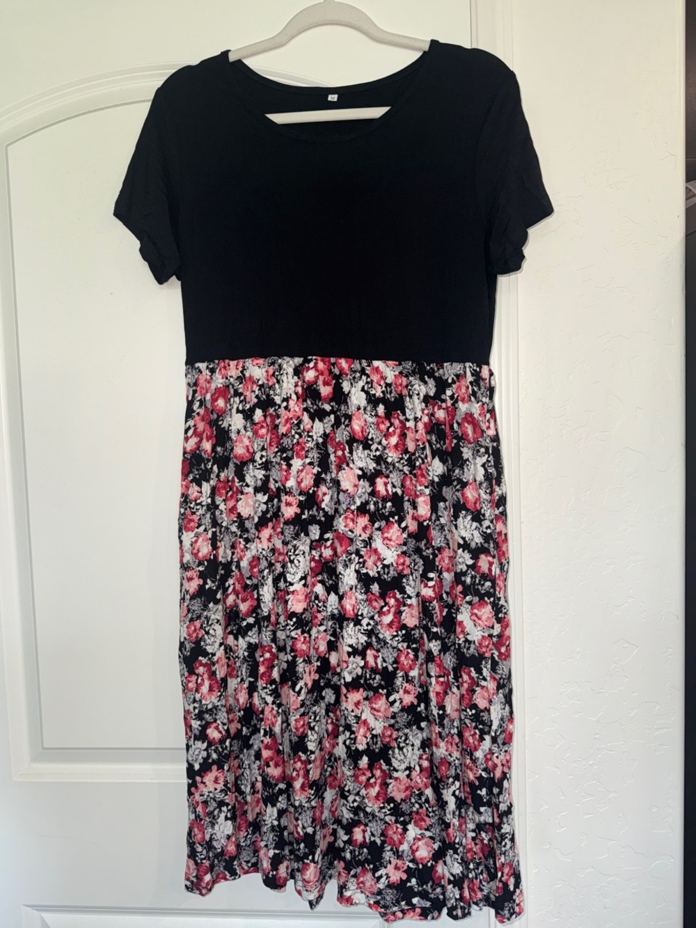Maternity Dress- Black Top & Floral Skirt Women's Dress - with POCKETS